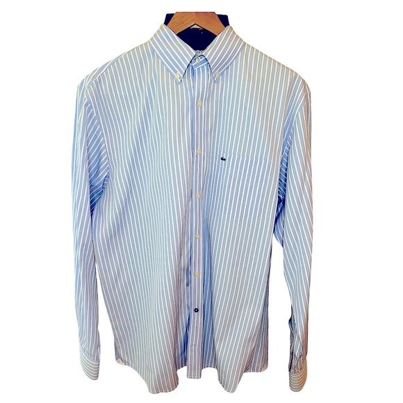 Lacoste Other - Lacoste Blue and White Striped Long Sleeve Button Down Dress Shirt  Size 44